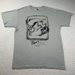 VTG MS Escher Flax Artist Materials Graphic T Shirt Mens Medium Gray Since‎ 1938